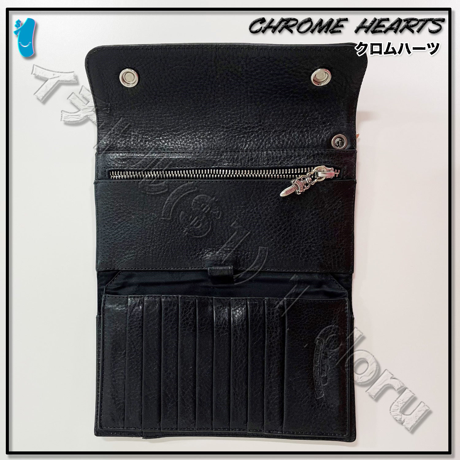 Chrome Hearts Wave Wallet Black Heavy Leather