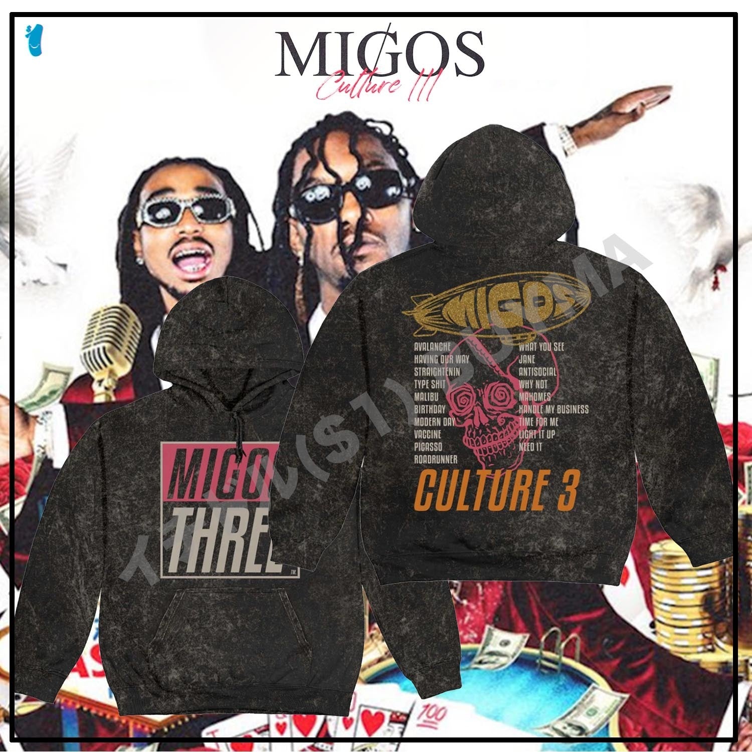 MIGOS THREE VINTAGE HOODIE