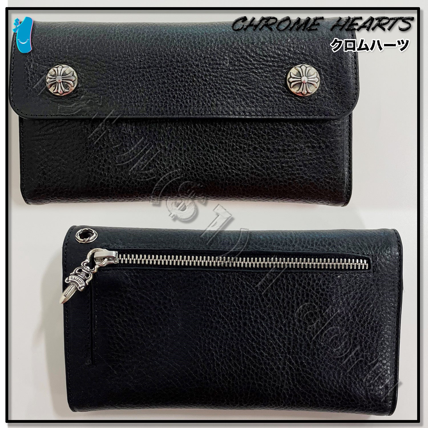 Chrome Hearts Wave Wallet Black Heavy Leather