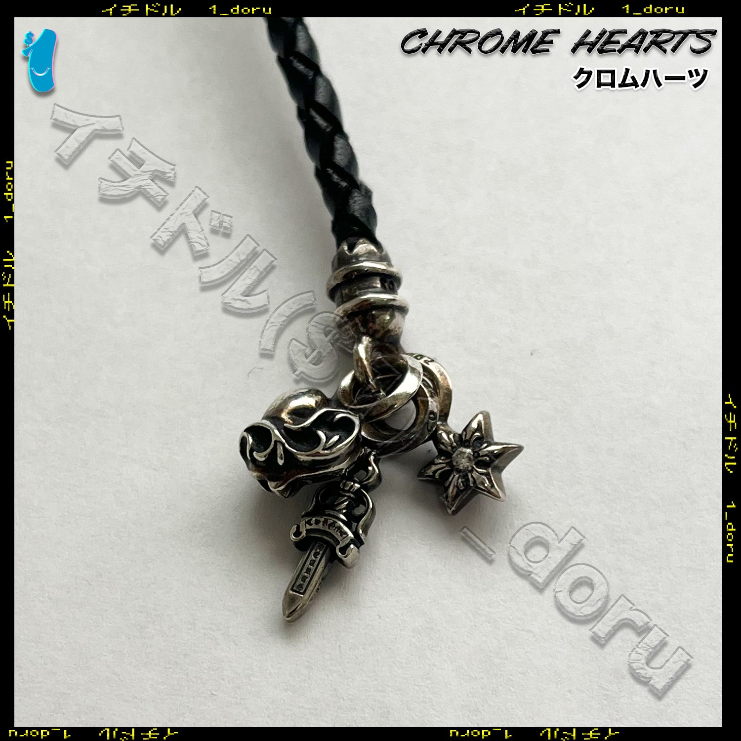 CHROME HEARTS 3 CHARM STRAP STAR DIAMOND DAGGER HEART SILVER